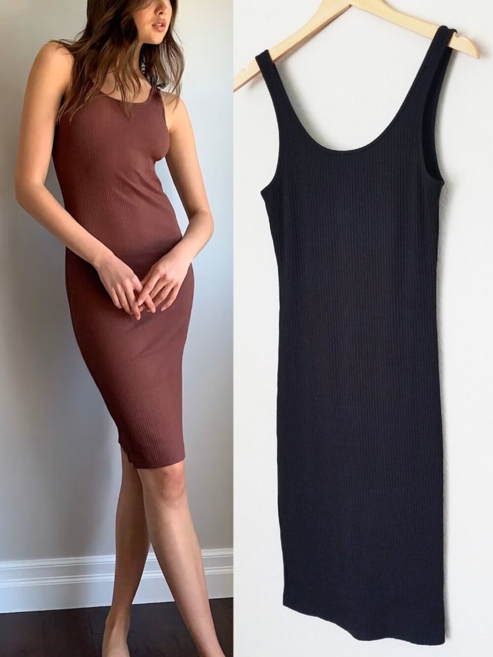 Aritzia Wilfred Free Murdock Bodycon Ribbed Tank Midi Dress S Black Stretchy $58